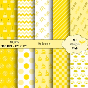 Papel digital científico Fondo amarillo Patrón de papel de álbum de recortes científico - Descarga digital - Uso personal y comercial