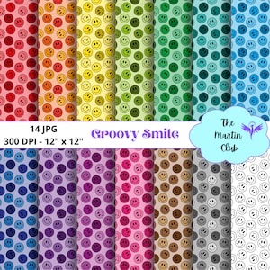 Smiley Faces Background Digital Papers Groovy Smile Scrapbook Pattern Paper - Digital Download - Personal and Commercial Use