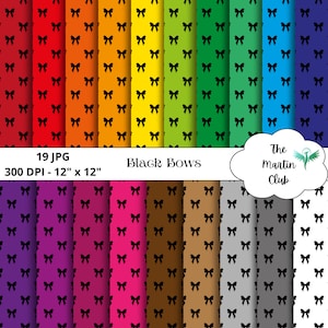 Black Bows Digital Paper Background Rainbow Ribbon Scrapbook Paper Pattern - Digital Download - Personal and Commercial Use