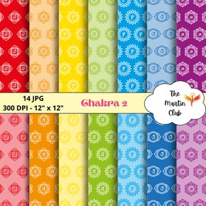 Chakra Background Digital Papers 7 Chakra Symbol Scrapbook Pattern - Digital Download - Personal & Commercial Use