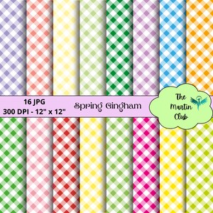 春のギンガム チェックの背景のデジタル ペーパー 春のチェック柄のデジタル スクラップ ブック パターン - デジタル ダウンロード - 個人および商用利用