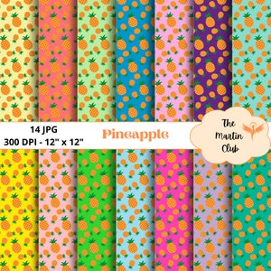 Pineapple Digital Papers Neon Pastel Fruit Scrapbook Paper Pattern - Digital Download - Personal & Commercial Use