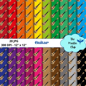 Guitar Pattern Background Music Digital Papers Rainbow Guitar Scrapbook Pattern - Digital Download - Personal & Commercial Use