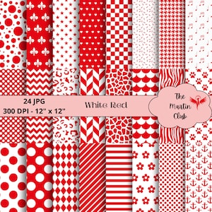 Red White Digital Papers Red White Pattern Scrapbook - Digital Download - Personal and Commercial Use