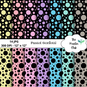 Pastel Confetti Background Digital Papers Pastel Black Confetti Polka Scrapbook Paper Pattern - Digital Download - Personal & Commercial Use