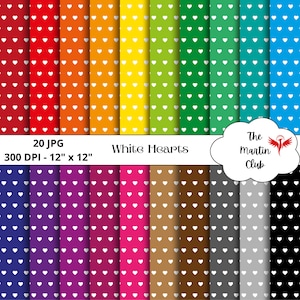 White Hearts Background Digital Papers Small Hearts Scrapbook Paper - Digital Download - Personal and Commercial Use