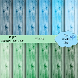 Fondo de textura de madera Papeles digitales Patrón digital de madera verde azul - Descarga digital - Uso personal y comercial