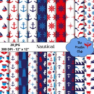 Nautical Background Digital Papers Sailor Scrapbook Paper Pattern - Digital Download - Personal & Commercial Use