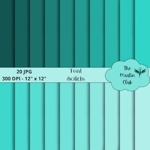 Teal Solids Background Digital Papers Turquoise Solids Scrapbook Paper - Digital Download - Personal and Commercial Use
