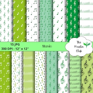 Muziek patroon achtergrond digitale papieren groene muziek Scrapbook patroon - digitale download - persoonlijk en commercieel gebruik
