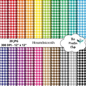 Può includere: Un set di 20 motivi di carta digitale con un motivo pied-de-poule in vari colori. Ogni motivo misura 30,48 cm per 30,48 cm e 300 DPI.