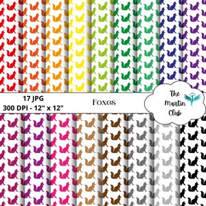 Rainbow Foxes Background Digital Papers Rainbow White Fox Scrapbook Paper Pattern - Téléchargement numérique - Utilisation personnelle et commerciale