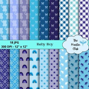 Baby Boy Background Digital Paper Blue Baby Shower Scrapbook Paper Pattern - Digital Download - Personal and Commercial Use