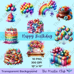 Happy Birthday Clip Art Party Clip Art PNG Transparent Background - Digital Download - Personal and Commercial Use