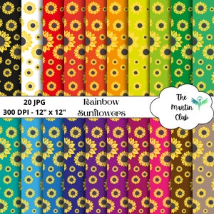 Rainbow Sunflowers Background Digital Papers Sunflowers Scrapbook Paper Pattern - Digital Download - Personal and Commercial Use