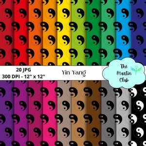 Yin Yang Background Digital Papers Tai Chi Symbol Scrapbook Pattern - Digital Download - Personal & Commercial Use