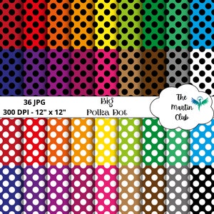 Big Polka Dot Background Digital Papers Big Rainbow Black White Polka Dot Scrapbook Pattern - Digital Download - Personal and Commercial Use