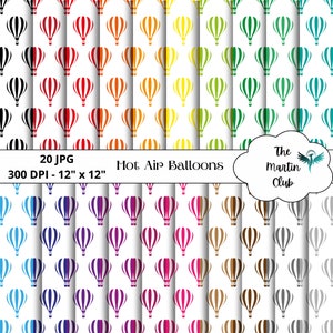 Globos aerostáticos arco iris Papeles digitales Globos aerostáticos blancos Fondo de patrón de álbum de recortes - Descarga digital - Uso personal y comercial