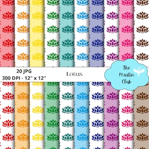 Lotus Flower Background Digital Papers Rainbow Lotus Flowers Scrapbook Paper Pattern - Digital Download - Personal & Commercial Use