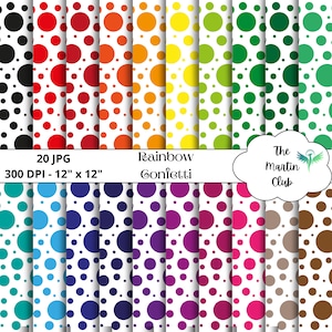 Rainbow Confetti Background Digital Papers White Confetti Polka Scrapbook Paper Pattern - Digital Download - Personal & Commercial Use