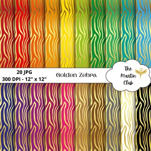 Golden Zebra Print Background Digital Papers Rainbow Zebra Scrapbook Paper Pattern - Digital Download - Personal & Commercial Use