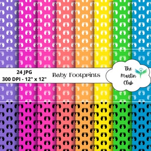 Baby-Fußabdrücke Hintergrund, digitales Papier, helle Baby-Fußabdrücke, Scrapbook-Papiermuster – digitaler Download – persönliche und kommerzielle Nutzung