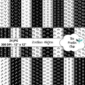 Zodiac Signs Background Digital Papers Astrological Signs Scrapbook Paper Pattern - Digital Download - Personal & Commercial Use