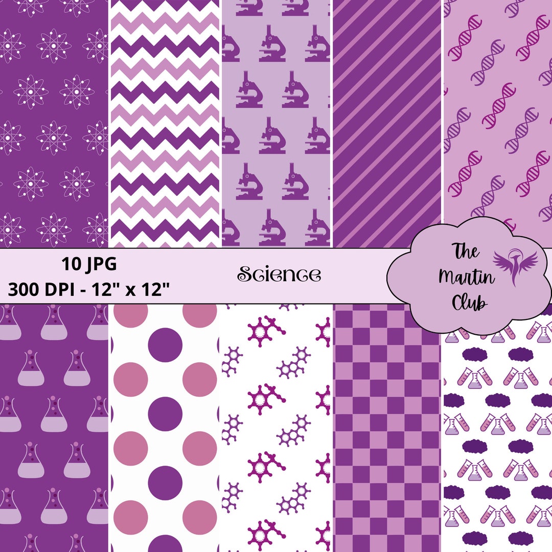 Science Digital Paper Purple Background Scientific Scrapbook Paper