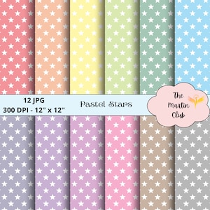 Pastel Star Background Digital Papers Rainbow Star Scrapbook Pattern - Digital Download - Personal and Commercial Use