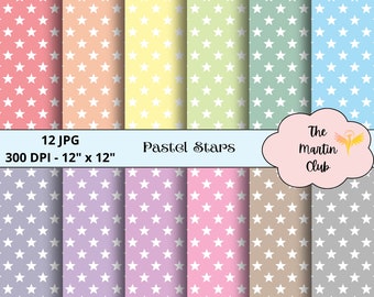 Pastel Star Background Digital Papers Rainbow Star Scrapbook Pattern - Digital Download - Personal and Commercial Use