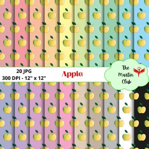 Papéis digitais de fundo Apple Maçãs verdes amarelas Padrão de papel para scrapbook - Download digital - Uso pessoal e comercial