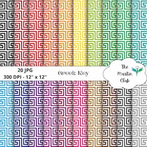 Greek Key Background Digital Papers Rainbow Greek Key Scrapbook Paper - Digital Download - Personal and Commercial Use