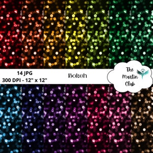 Può includere: 14 sfondi di carta digitale con effetto bokeh in vari colori, tra cui rosso, arancione, giallo, verde, blu, viola e marrone. Le carte hanno 300 DPI e misurano 12 pollici per 12 pollici.