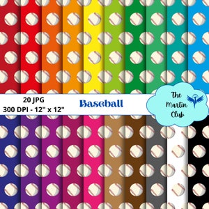 Può includere: 20 design di carta digitale con un motivo a forma di palla da baseball su una varietà di sfondi colorati. I fogli misurano 30,5 cm x 30,5 cm e hanno una risoluzione di 300 DPI.