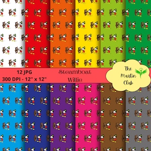 Steamboat Willie Background Digital Papers Rainbow Steamboat Mouse Scrapbook Paper Pattern - Digital Download - Personal & Commercial Use