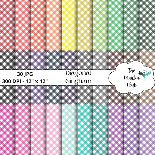 Gingham Background Digital Papers Pastel Diagonal Gingham Digital Scrapbook Pattern Texture - Digital Download - Personal and Commercial Use