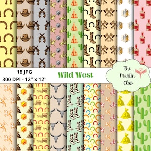 Wild West Digital Paper Western Cowboy Background  Scrapbook Paper Pattern - Digital Download - Personal and Commercial Use