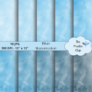 Blue Watercolor Background Digital Papers Watercolor Texture Scrapbook Pattern - Digital Download - Personal and Commercial Use