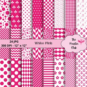 White Pink Digital Papers Pink White Pattern Scrapbook - Digital Download - Personal and Commercial Use