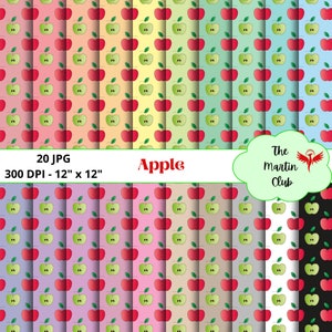 Papéis digitais de fundo da Apple Maçãs verdes vermelhas Padrão de papel para scrapbook - Download digital - Uso pessoal e comercial