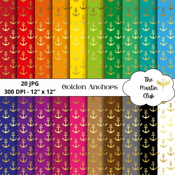 Golden Anchors Background Digital Papers Rainbow Anchors Scrapbook Paper Pattern - Digital Download - Personal & Commercial Use