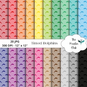 Tinted Dolphins Background Digital Papers Rainbow Dolphins Scrapbook Paper Pattern - Digital Download - Personal and Commercial Use