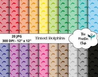 Tinted Dolphins Background Digital Papers Rainbow Dolphins Scrapbook Paper Pattern - Digital Download - Personal and Commercial Use