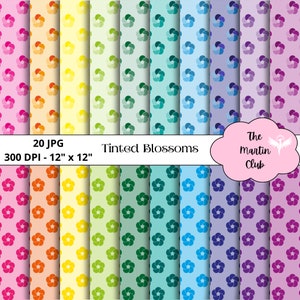 Tinted Blossoms Background Digital Papers Colorful Blossoms Scrapbook Paper Pattern - Digital Download - Personal & Commercial Use