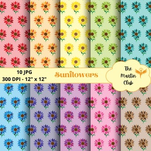 Zonnebloemen Achtergrond Digitale Papers Getinte Zonnebloemen Scrapbook Papier Patroon - Digitale Download - Persoonlijk en Commercieel Gebruik