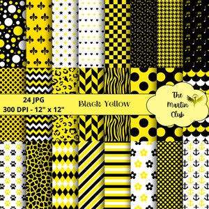 Black Yellow Digital Papers Black Yellow Pattern Scrapbook - Digital Download - Personal and Commercial Use