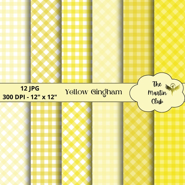 Yellow Gingham Background Digital Papers Yellow Gingham Digital Scrapbook Pattern - Digital Download - Personal and Commercial Use