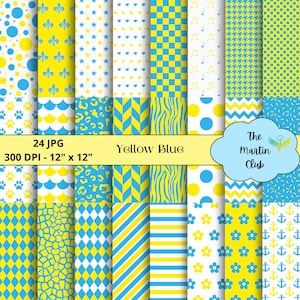 Blue Yellow Digital Papers Blue Yellow Pattern Scrapbook - Digital Download - Personal and Commercial Use