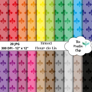 Tinted Fleur De Lis Background Digital Papers Rainbow Royal Lily Digital Scrapbook Pattern - Digital Download - Personal & Commercial Use