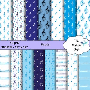 Music Pattern Background Digital Papers Blue Music Scrapbook Pattern - Digital Download - Personal & Commercial Use
